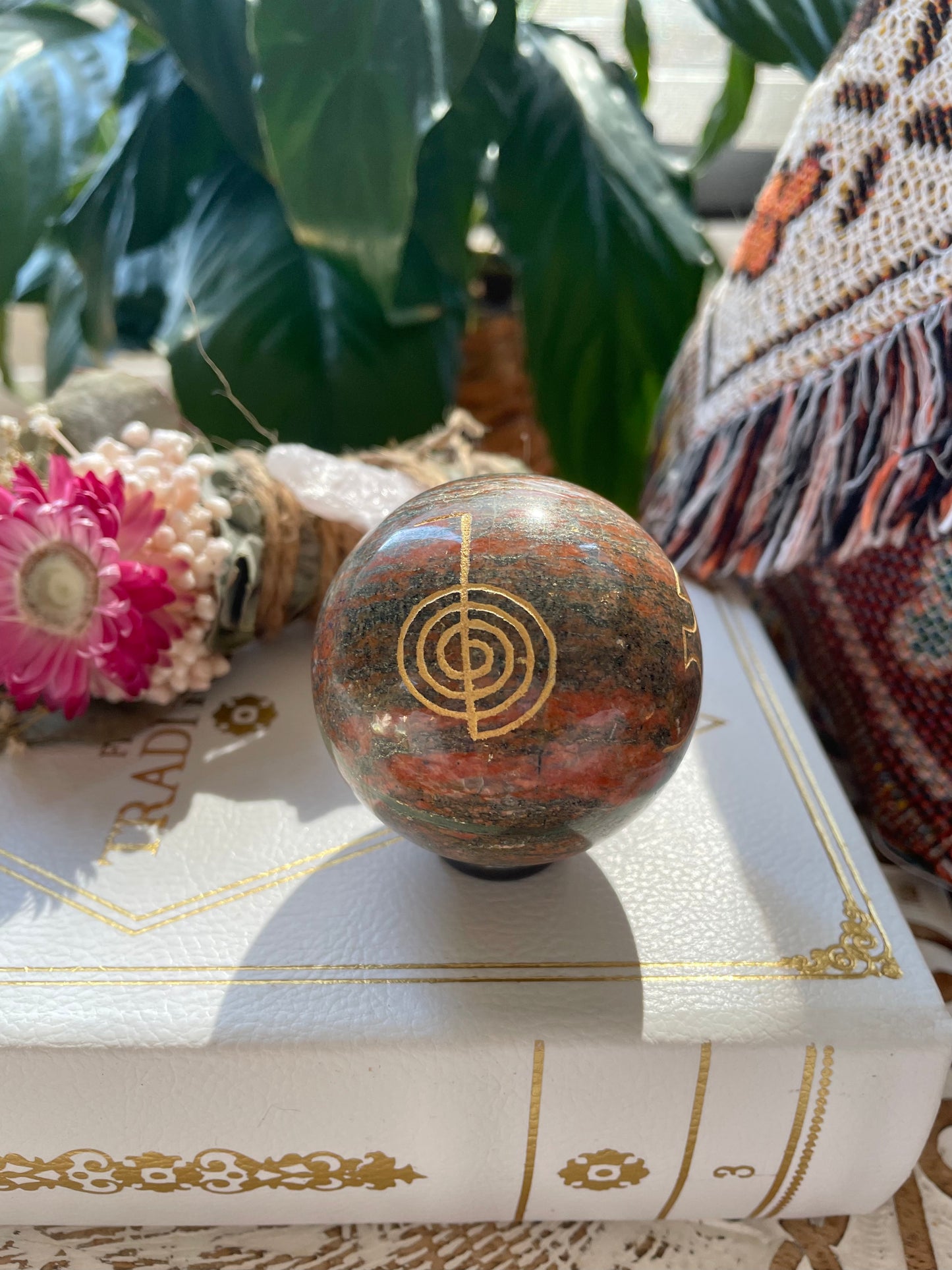 Unakite Reiki Sphere Includes Wooden Holder