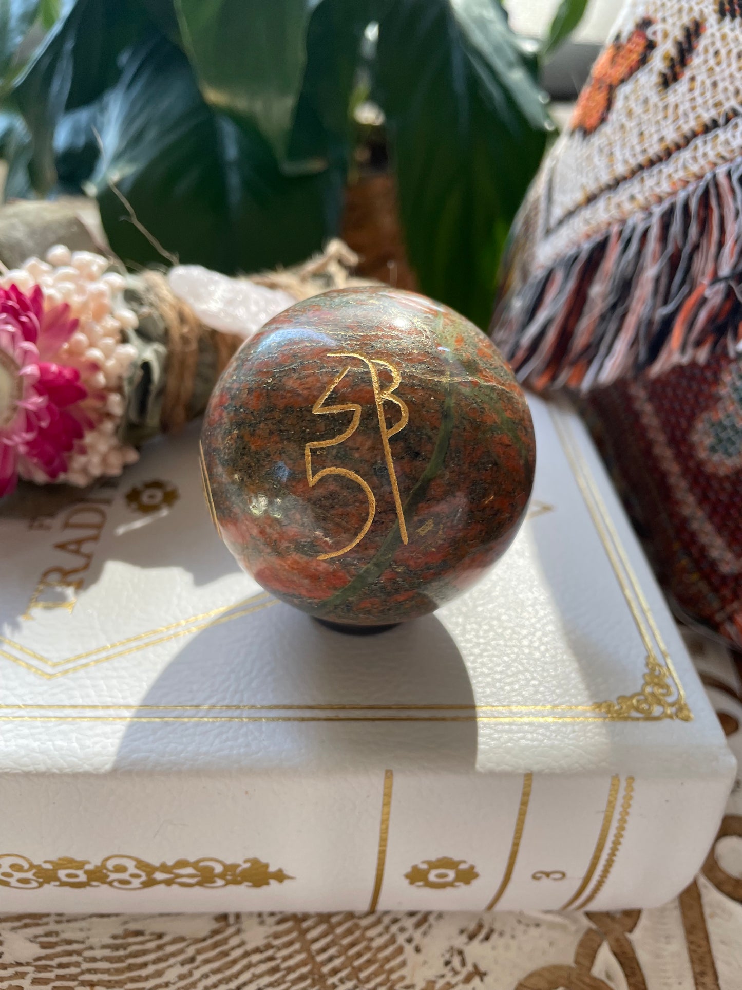 Unakite Reiki Sphere Includes Wooden Holder