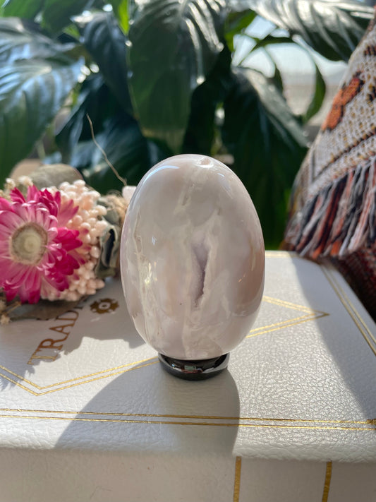 Snow Agate Egg Includes Hematite Ring