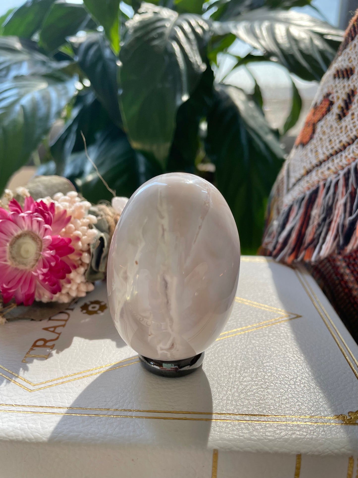 Snow Agate Egg Includes Hematite Ring