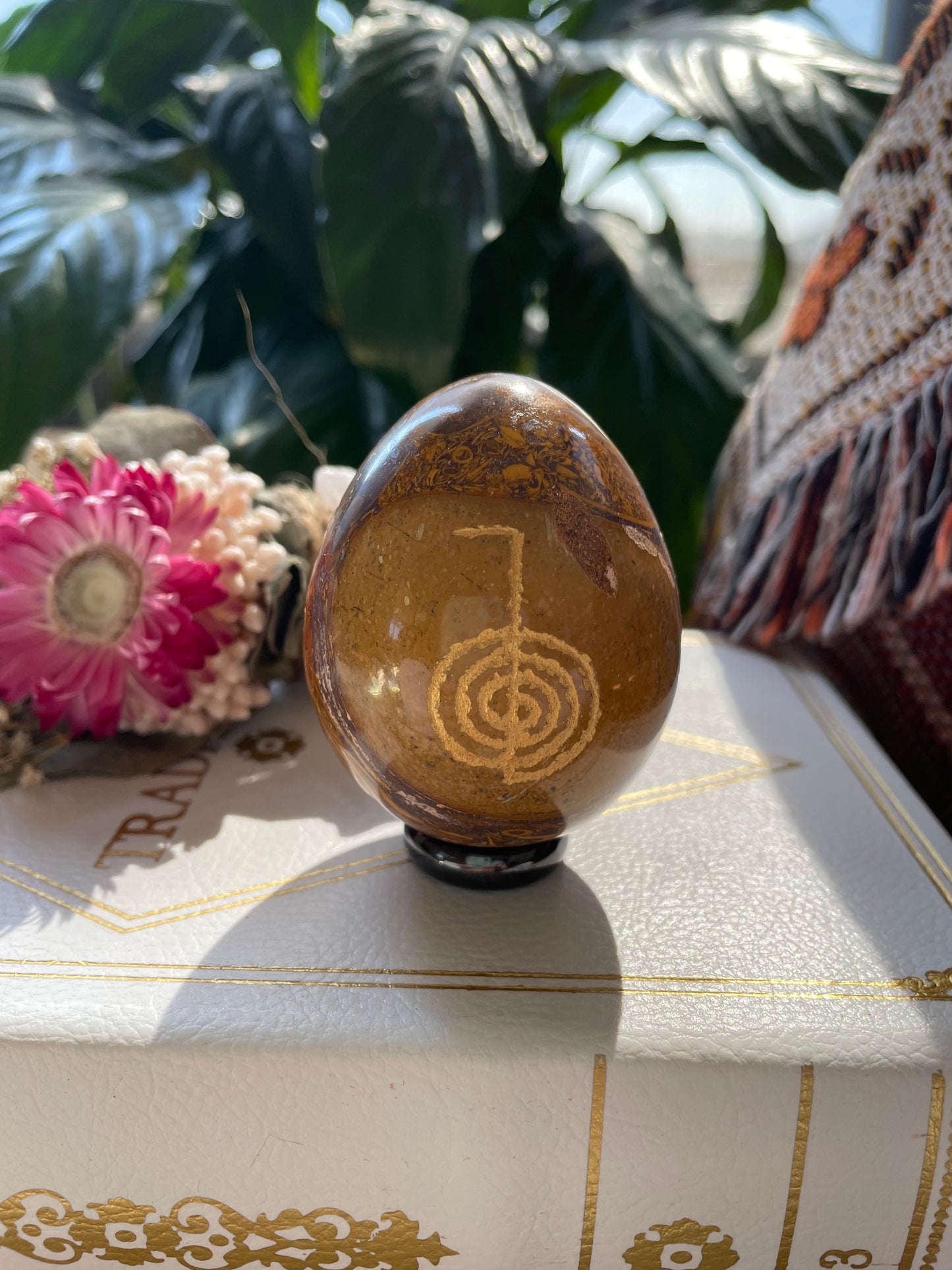 Calligraphy Jasper Reiki Egg Includes Hematite Ring