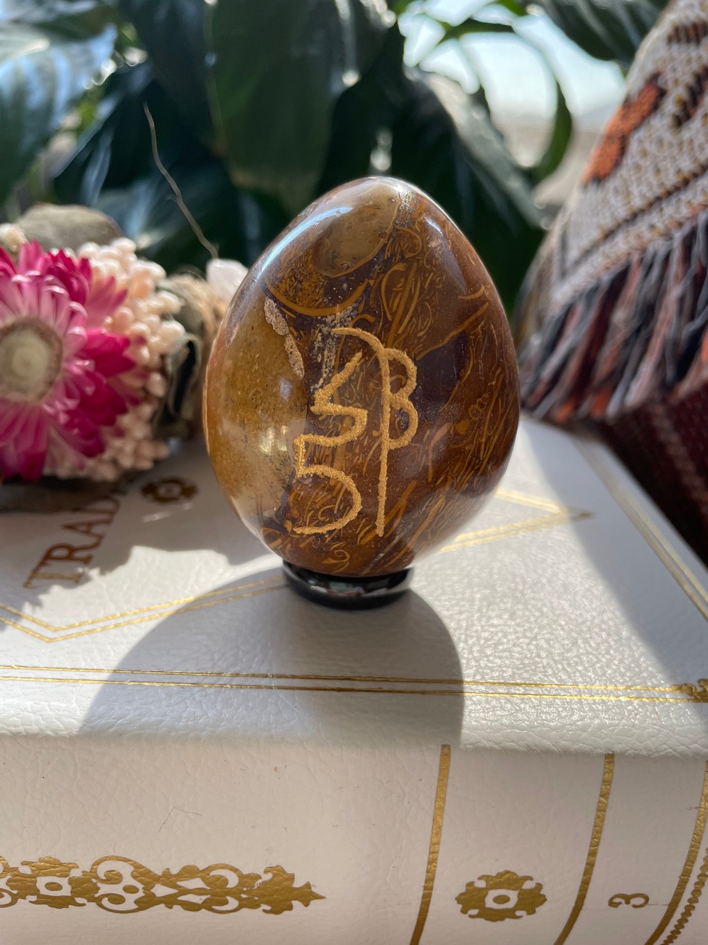 Calligraphy Jasper Reiki Egg Includes Hematite Ring