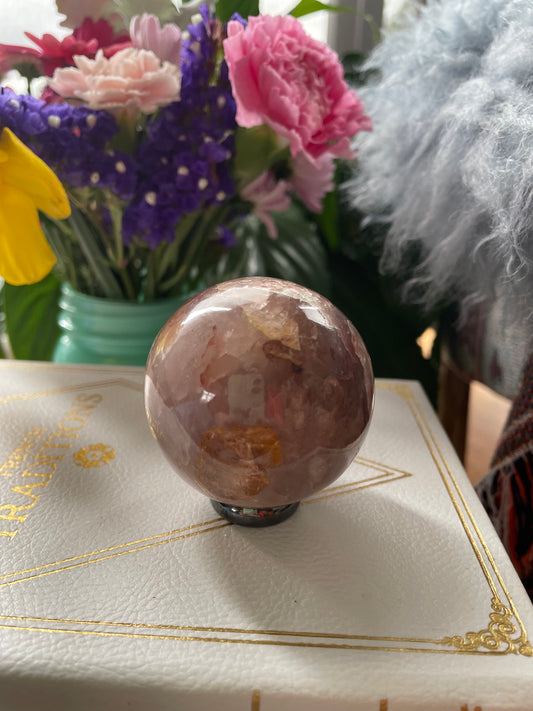 Fire Quartz Sphere Includes Wooden Holder