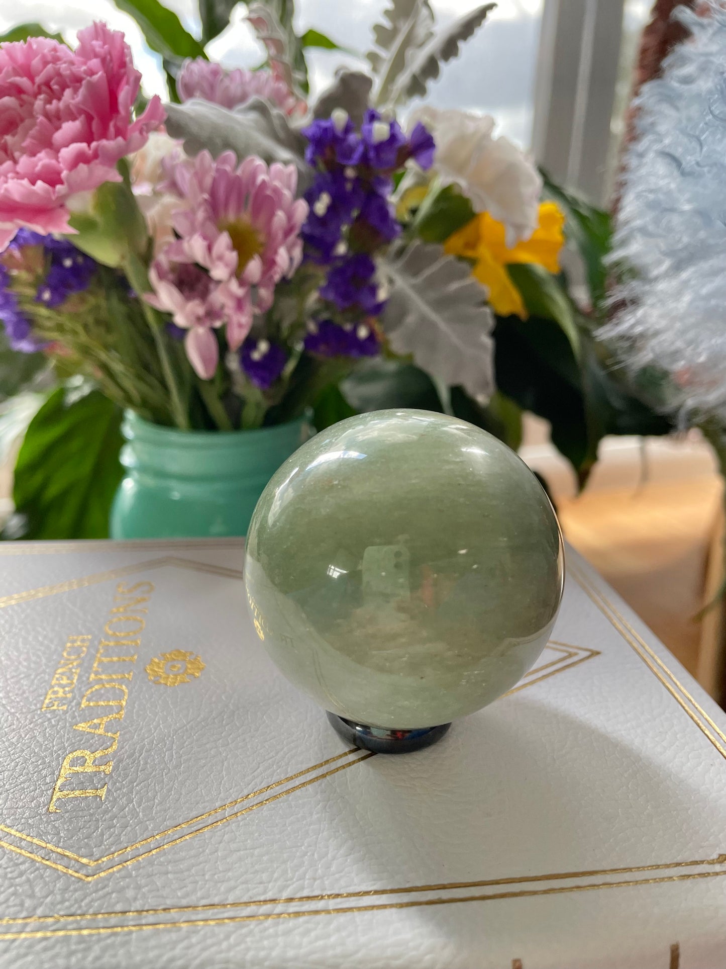 Green Aventurine Sphere Includes Wooden Holder