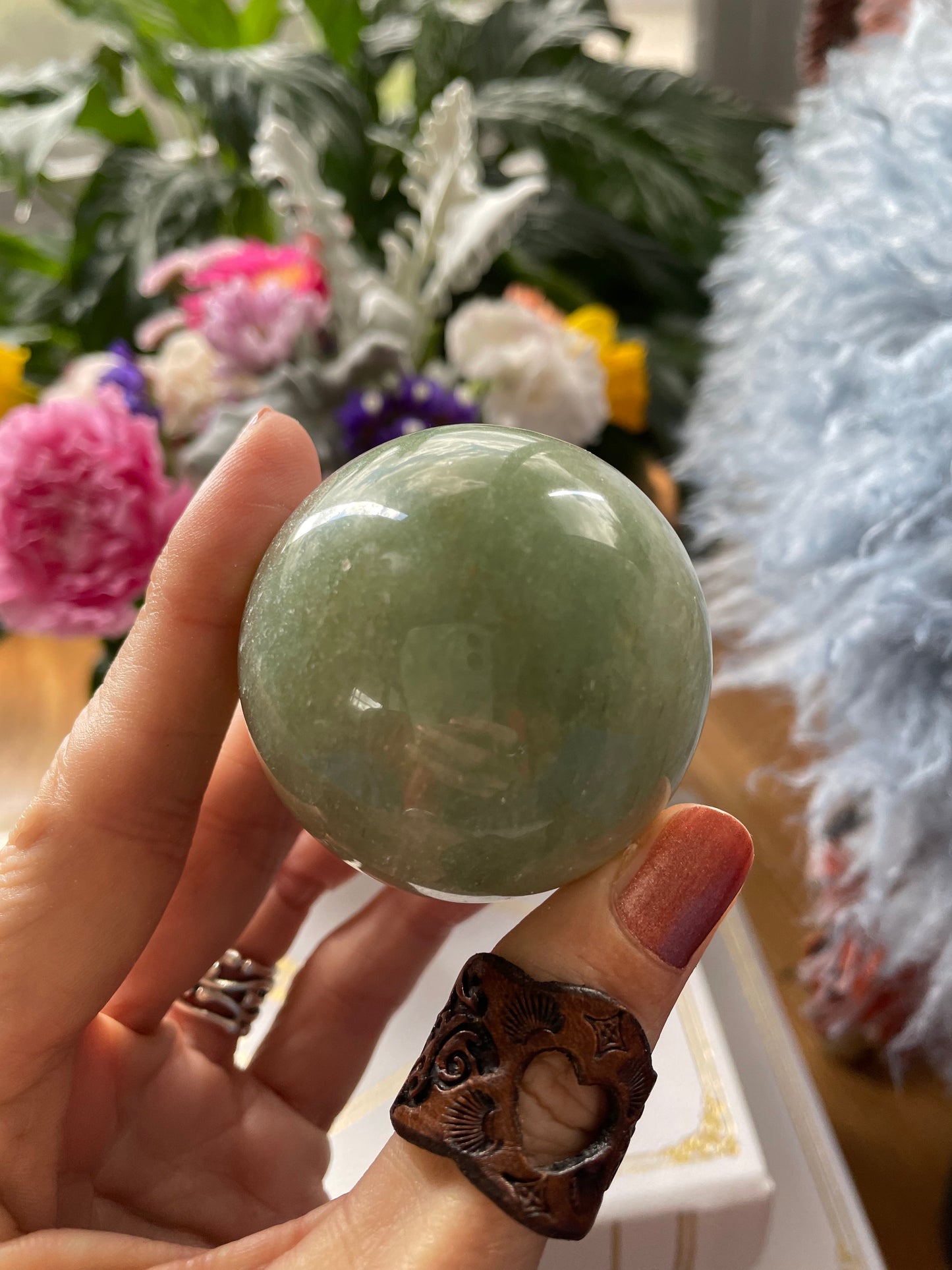 Green Aventurine Sphere Includes Wooden Holder