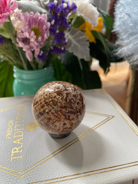 Aragonite Sphere Includes Wooden Holder