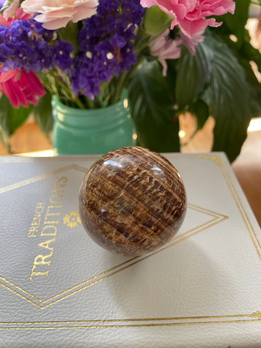 Aragonite Sphere Includes Wooden Holder