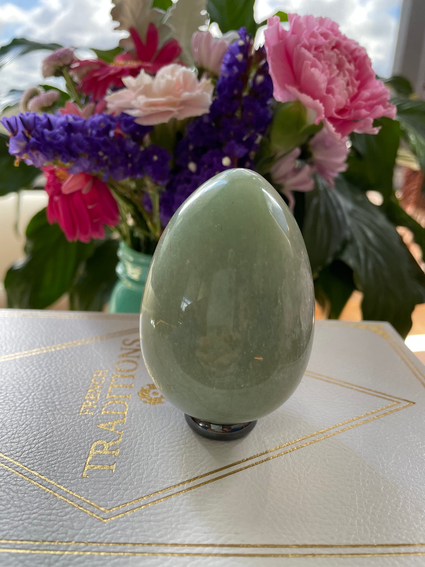 Green Aventurine Egg Includes Hematite Ring