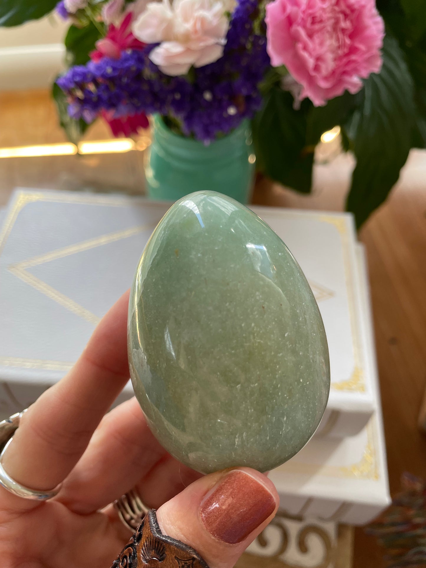 Green Aventurine Egg Includes Hematite Ring