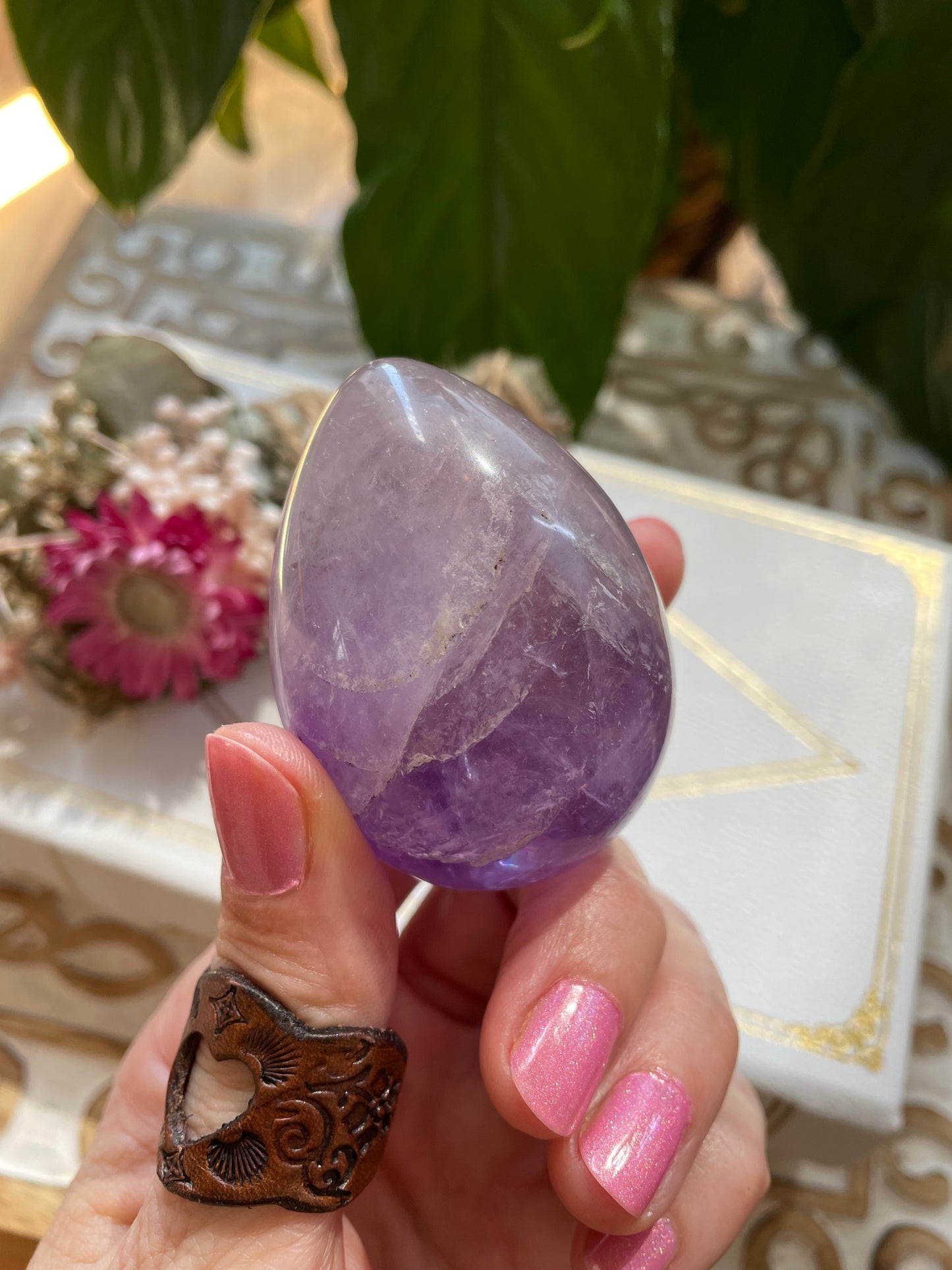 Amethyst Egg Includes Hematite Ring