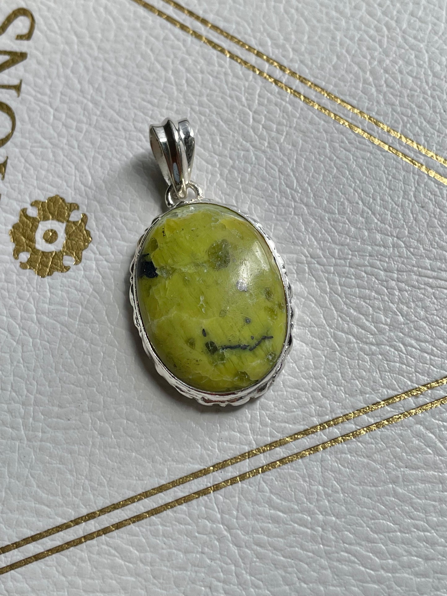 Lizardite /Yellow Serpentine Silver Pendant