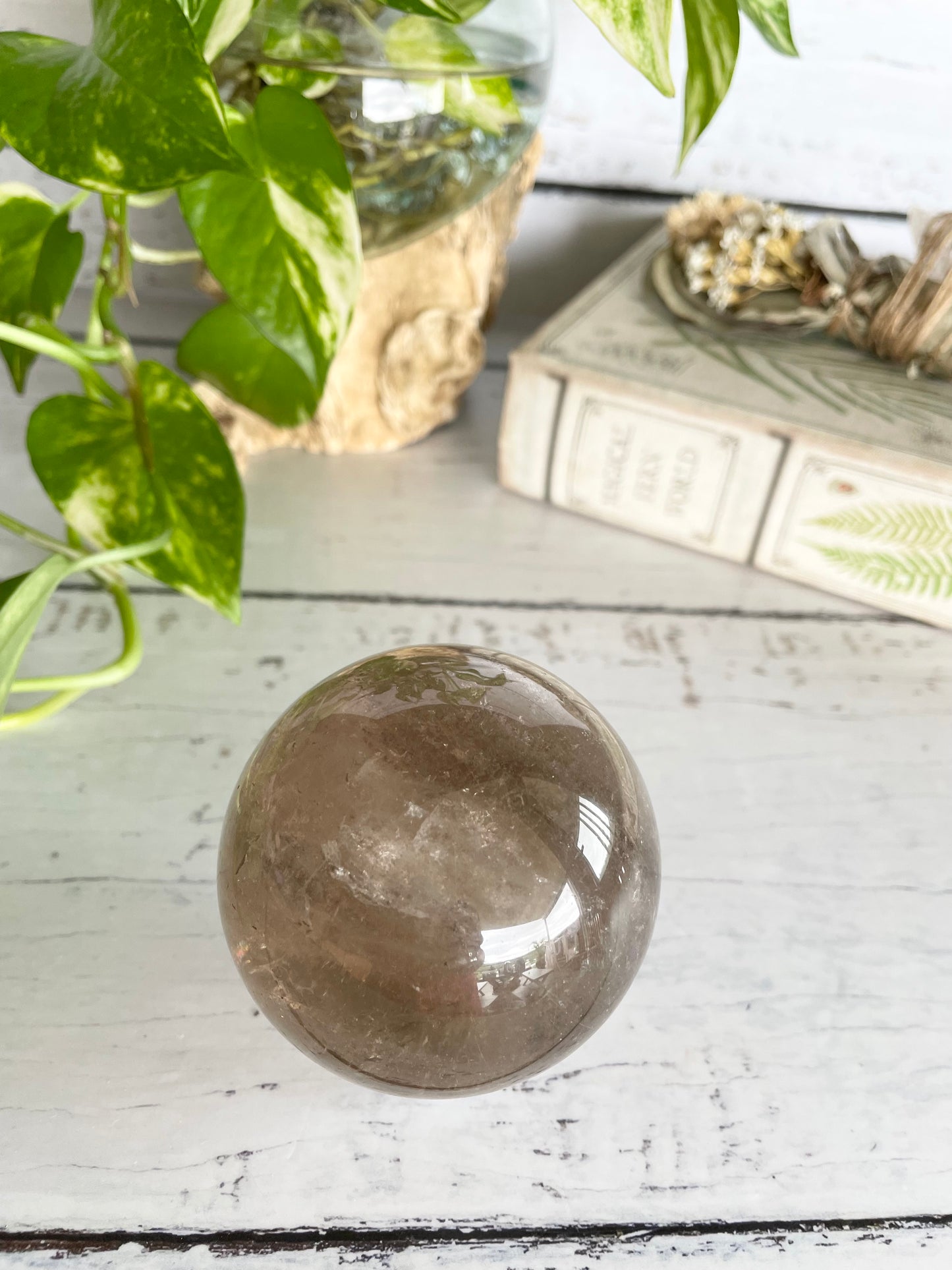 Smoky Quartz Sphere Includes wooden holder