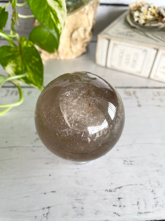 Smoky Quartz Sphere Includes wooden holder