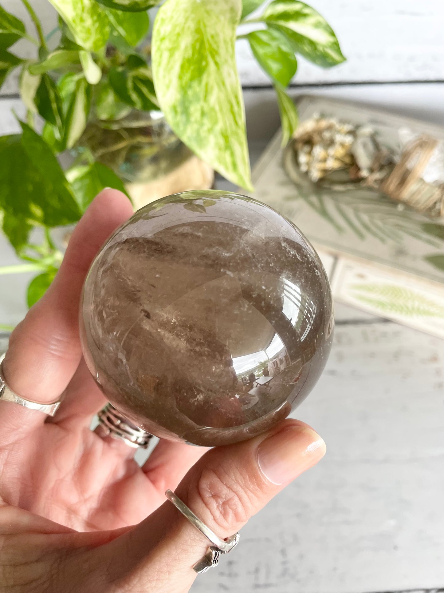 Smoky Quartz Sphere Includes wooden holder