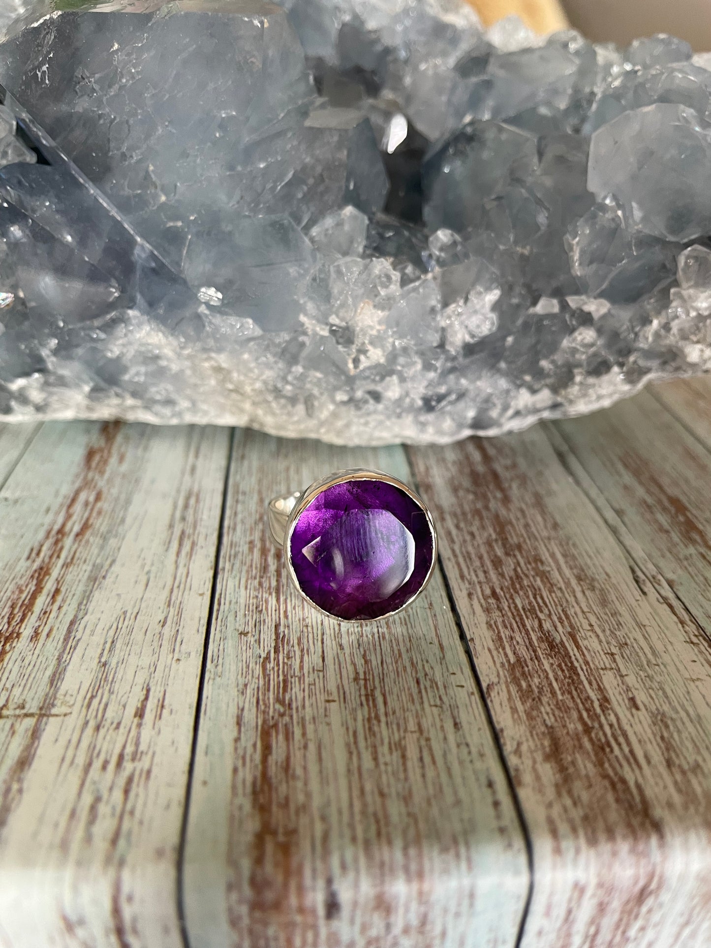 Sam ~ Amethyst Faceted Silver Ring