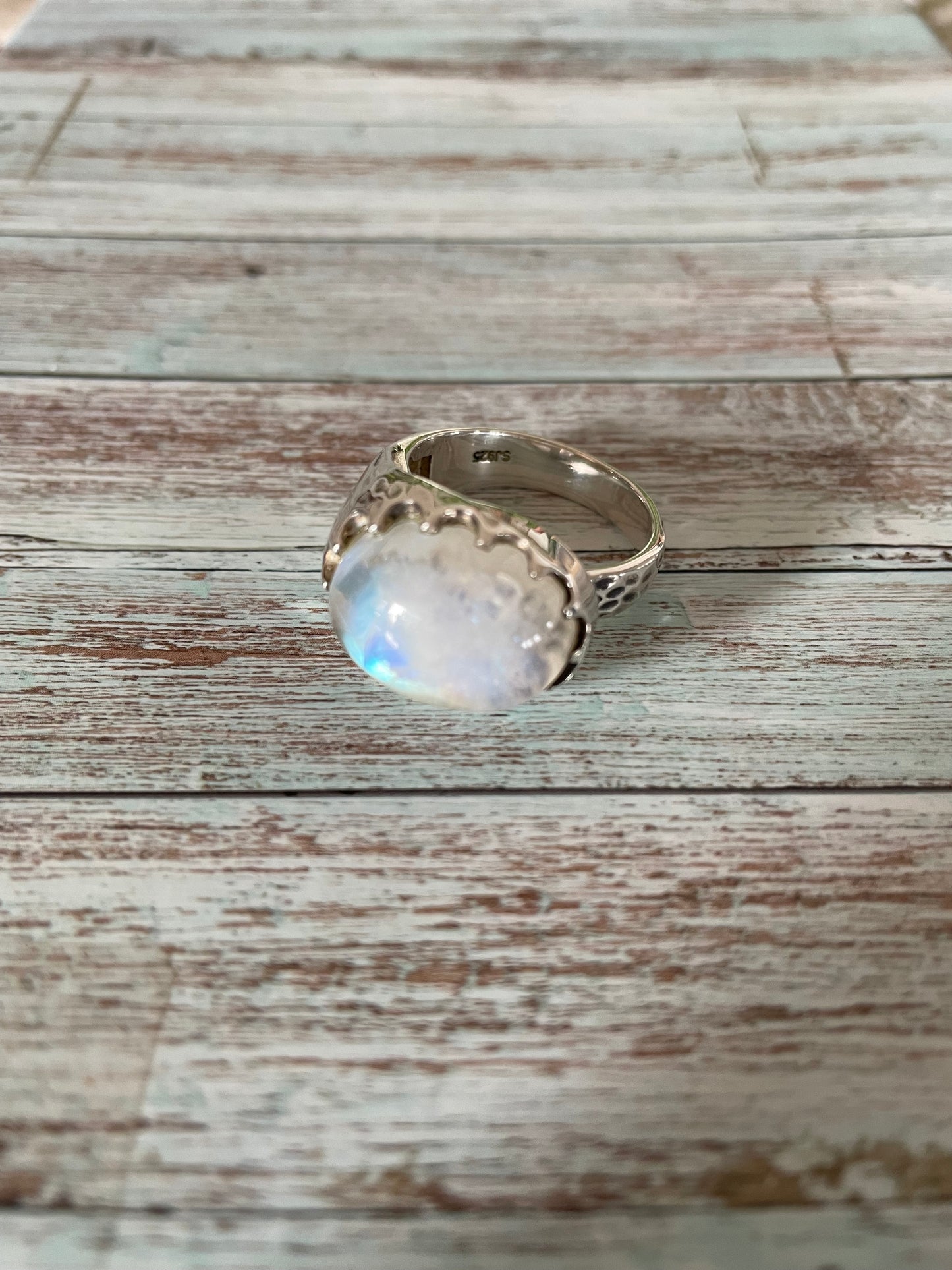 Sam ~ Rainbow Moonstone Silver Ring