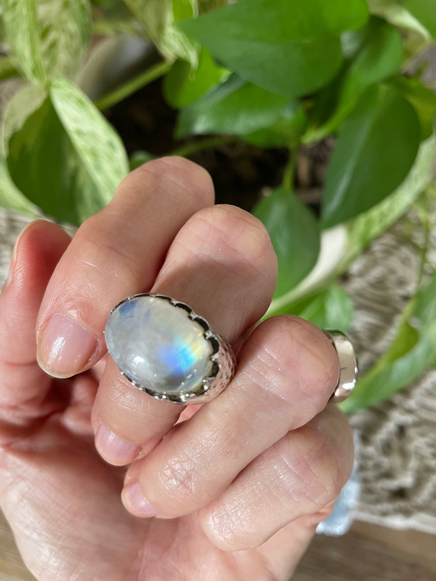 Sam ~ Rainbow Moonstone Silver Ring