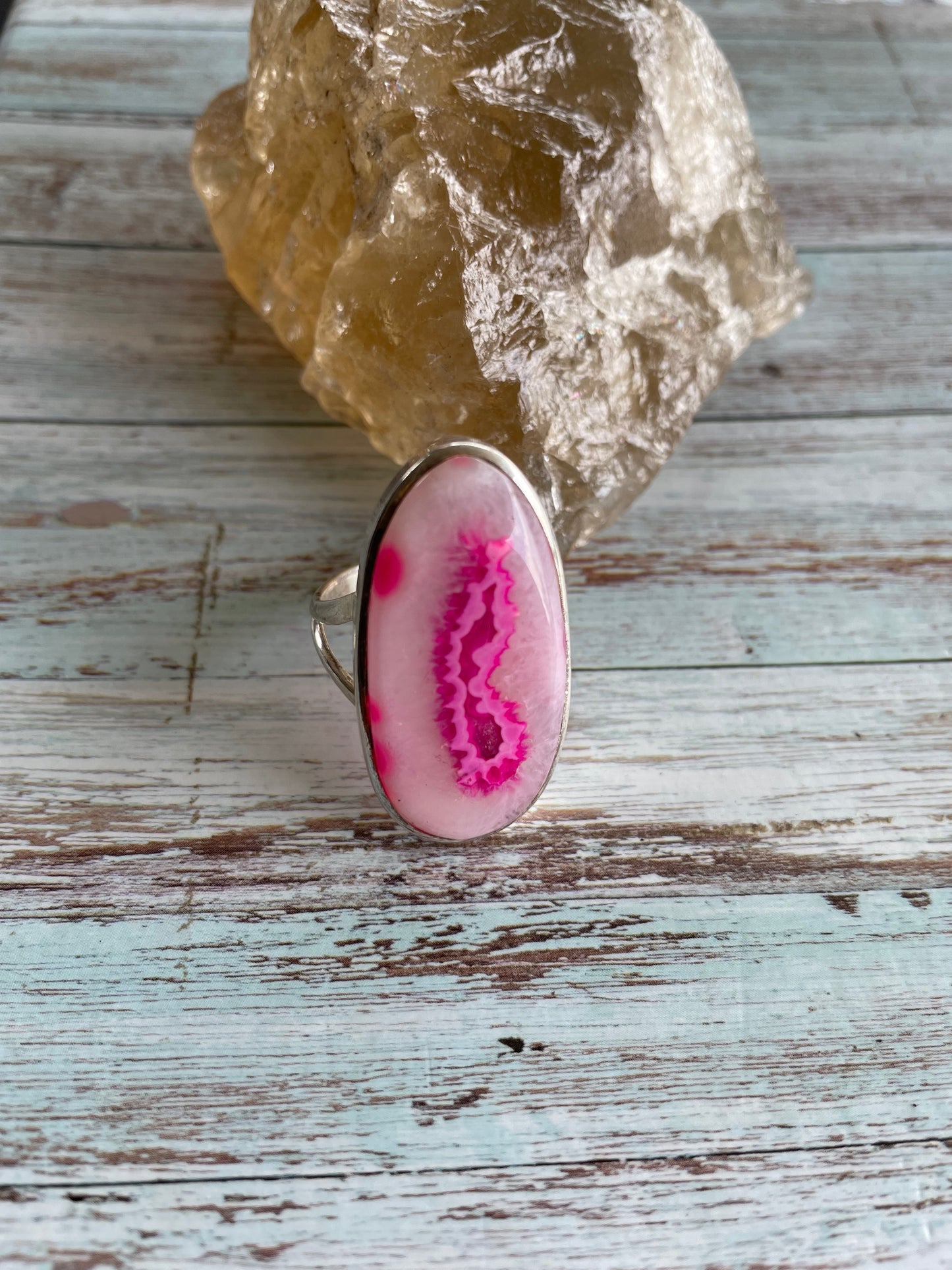 Sam ~ Pink Agate Silver Ring