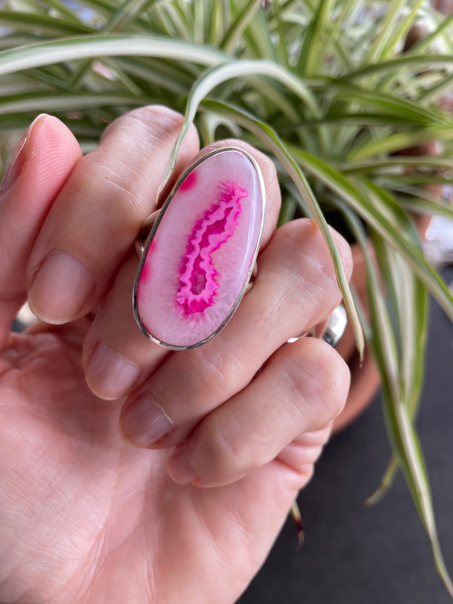 Sam ~ Pink Agate Silver Ring