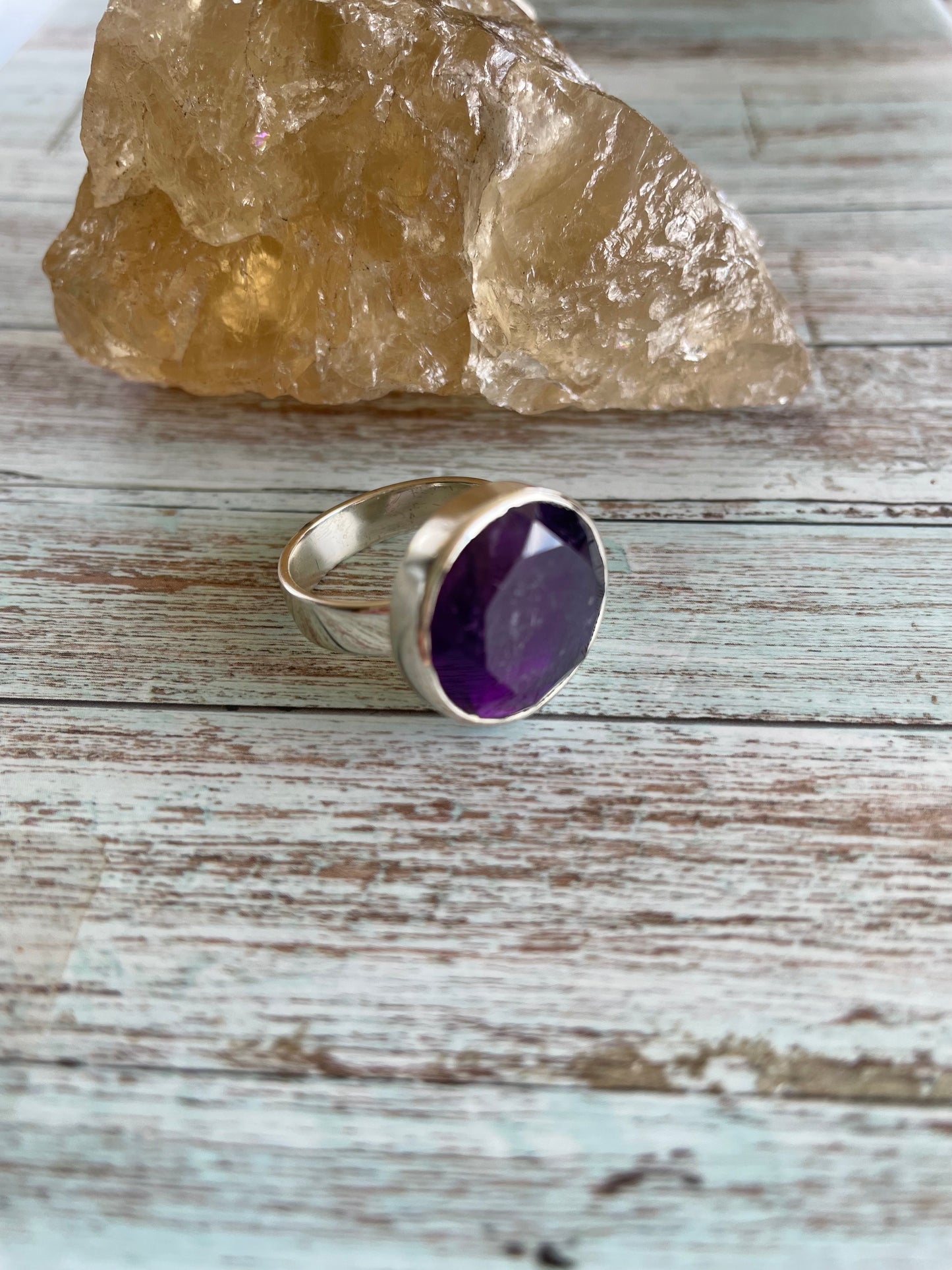 Sam ~ Amethyst Faceted Silver Ring