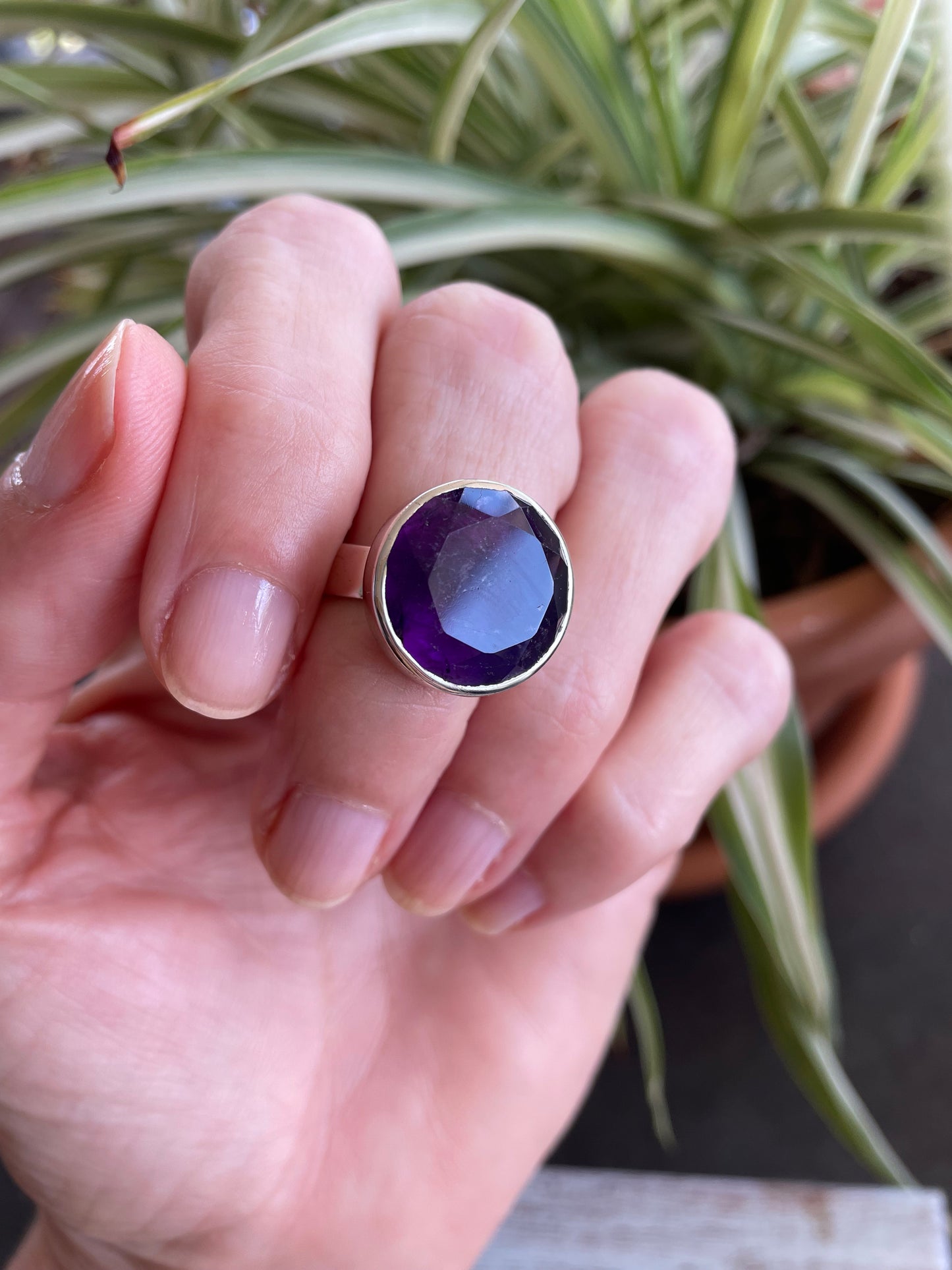 Sam ~ Amethyst Faceted Silver Ring