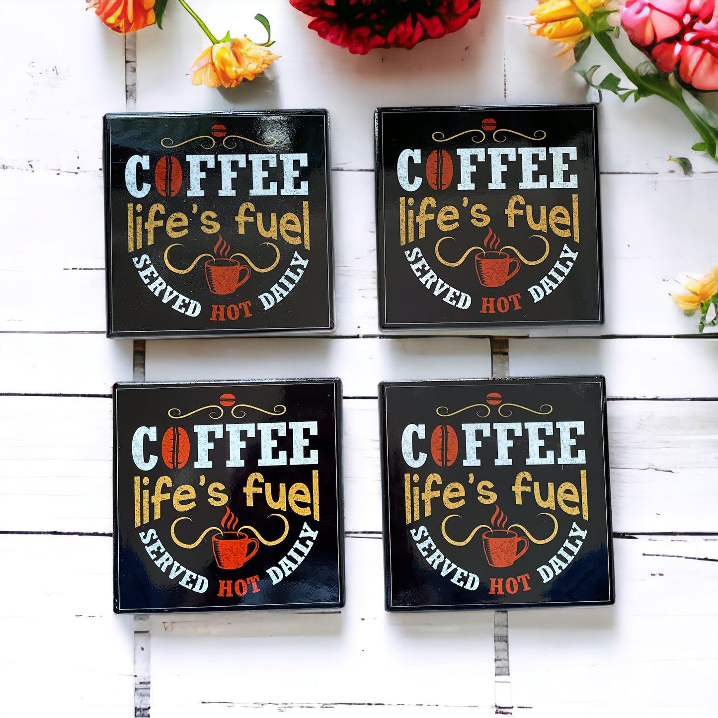 Set Of 4 Coasters ~ Coffee Addict