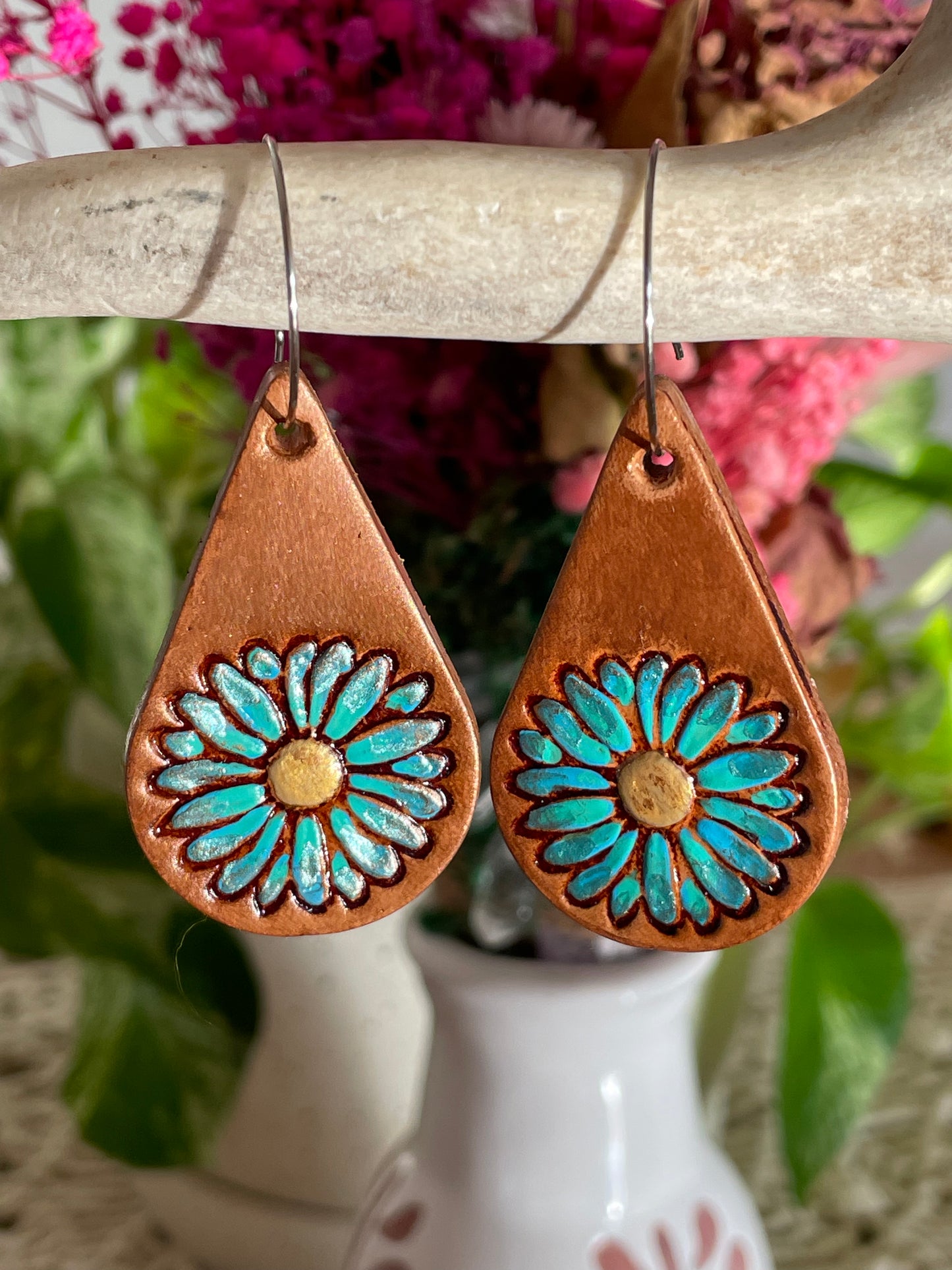 Leather Earrings ~ Woodstock