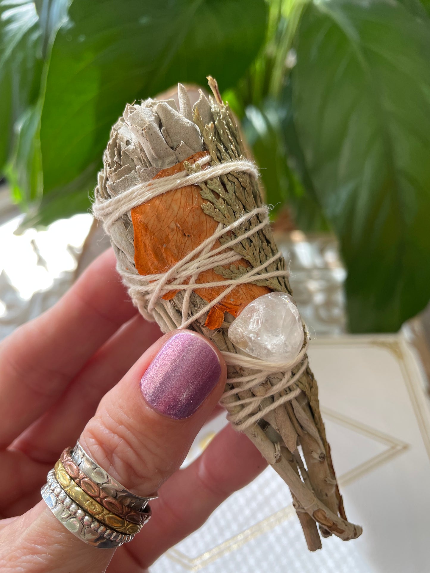 Authentic White Sage/Mitron/Rose/Quartz torch~ happiness & optimism