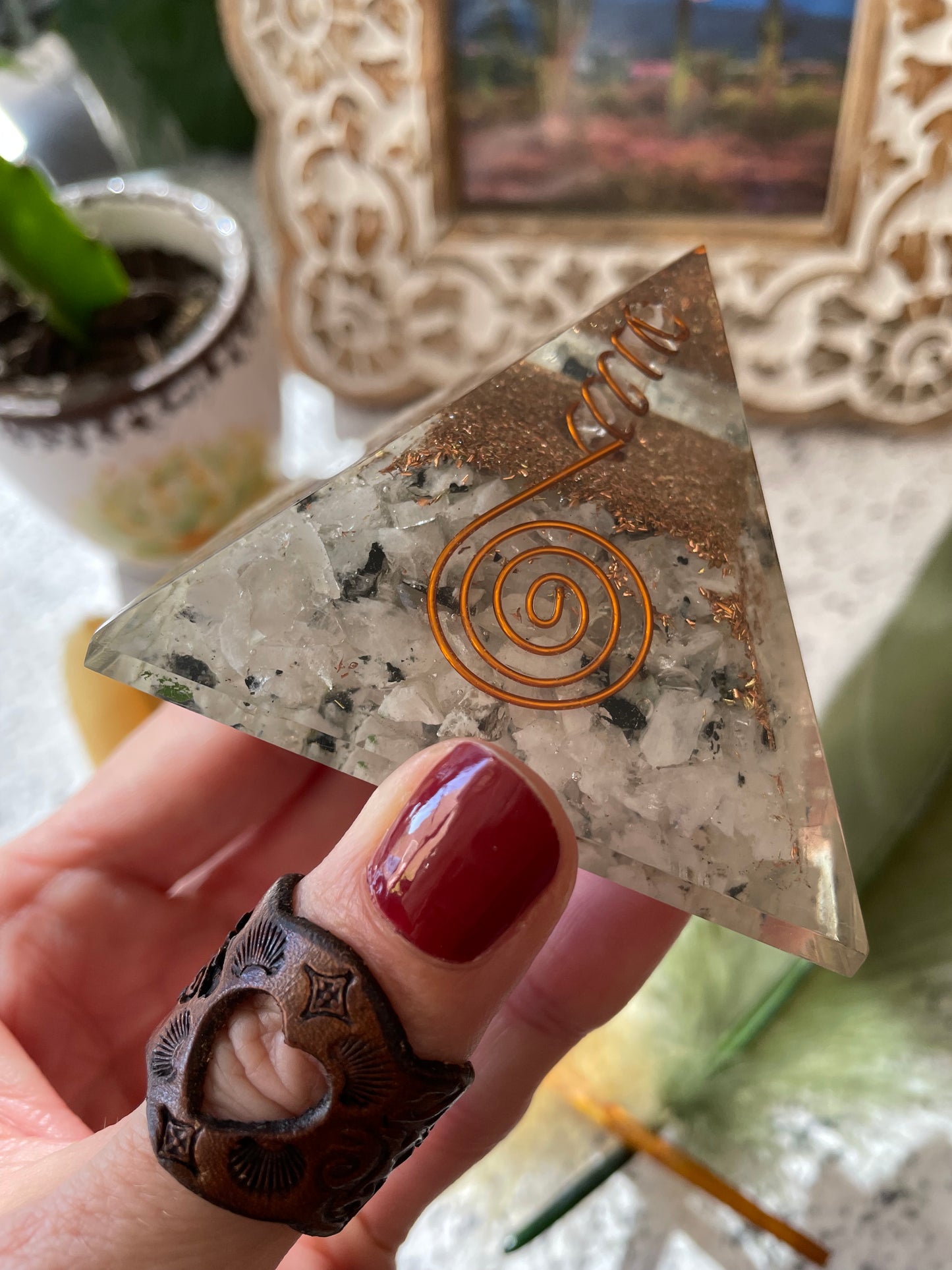 Pyramid Large ~ Rainbow Moonstone Orgone