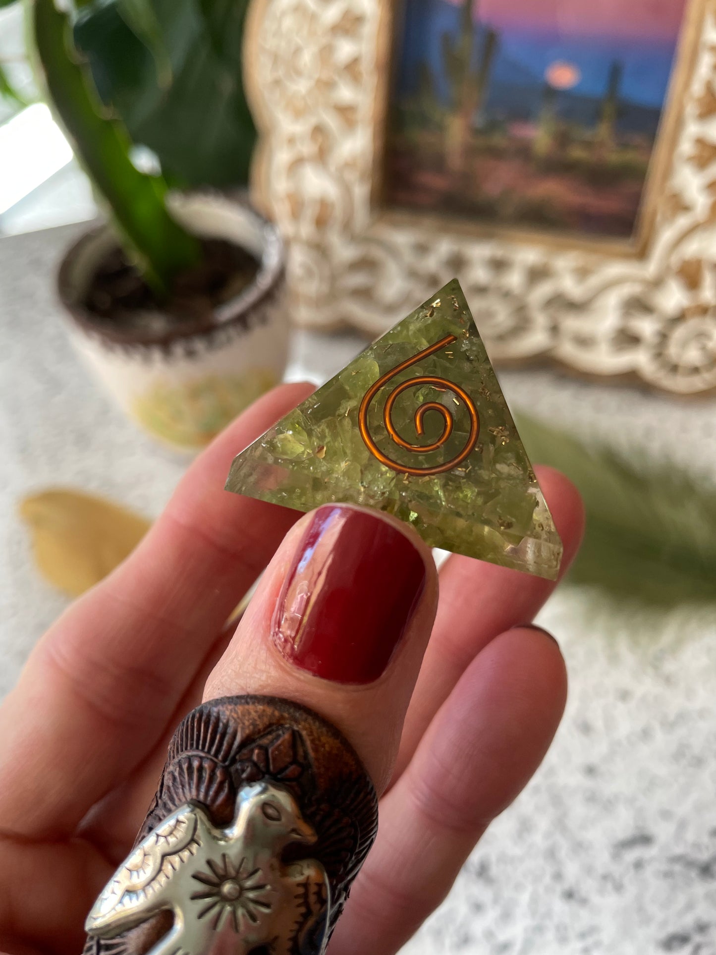 Pyramid Small ~ Peridot Orgone