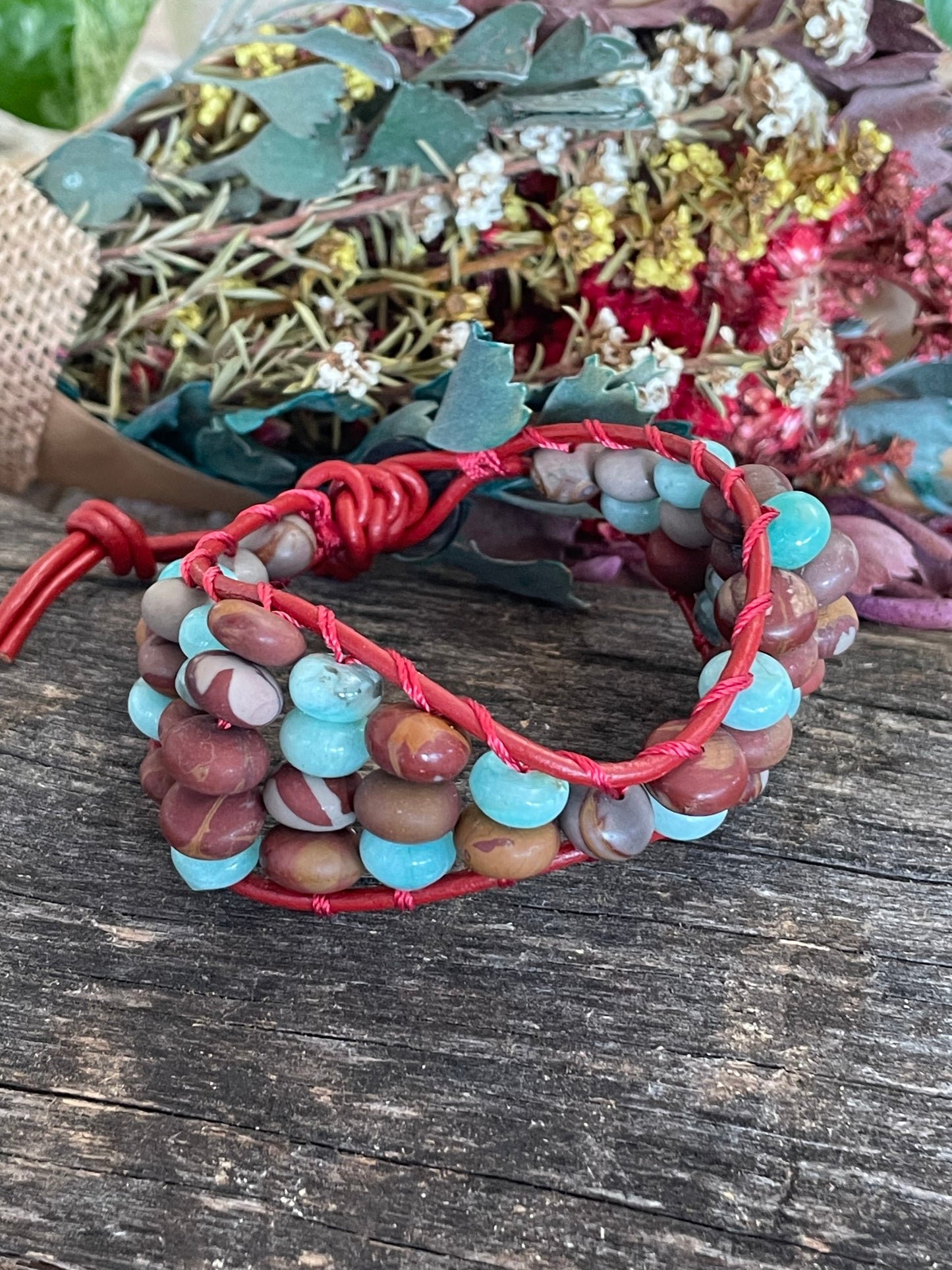 Cosmic Bead Bracelet ~ Amazonite, Shiva & Picasso Jasper ~ Seaside