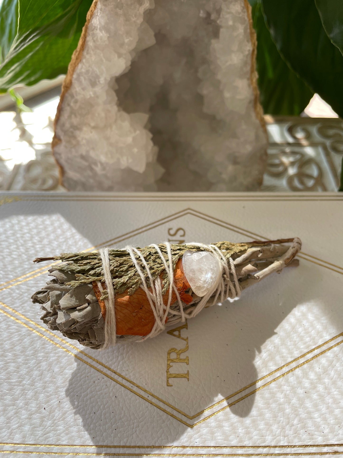 Authentic White Sage/Mitron/Rose/Quartz torch~ happiness & optimism