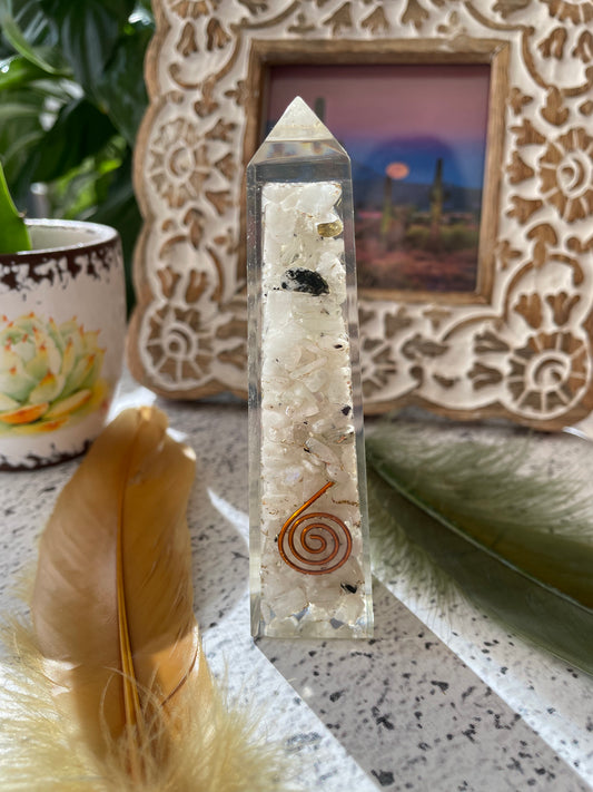 Rainbow Moonstone Orgone Obelisk