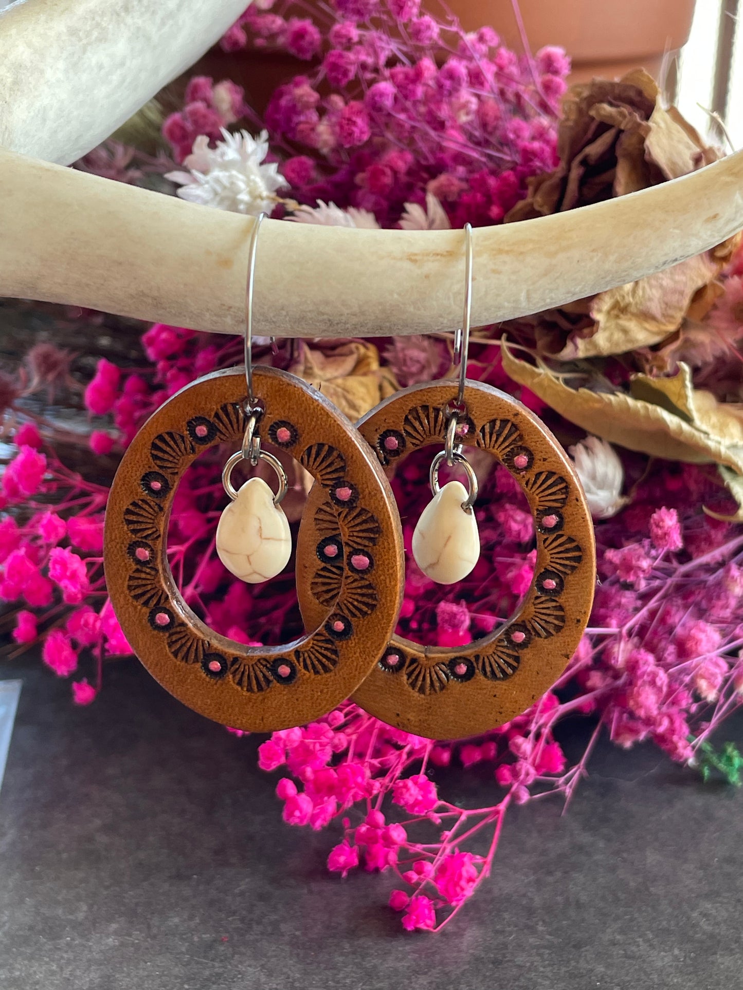 Leather Earrings ~ Woodland