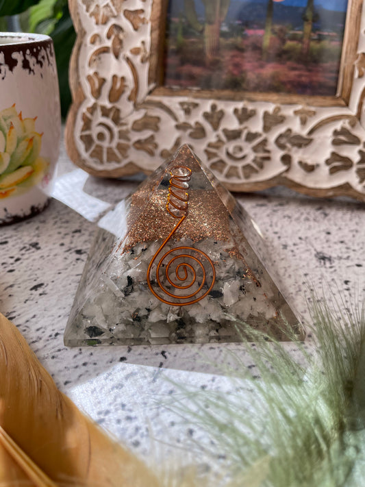 Pyramid Large ~ Rainbow Moonstone Orgone