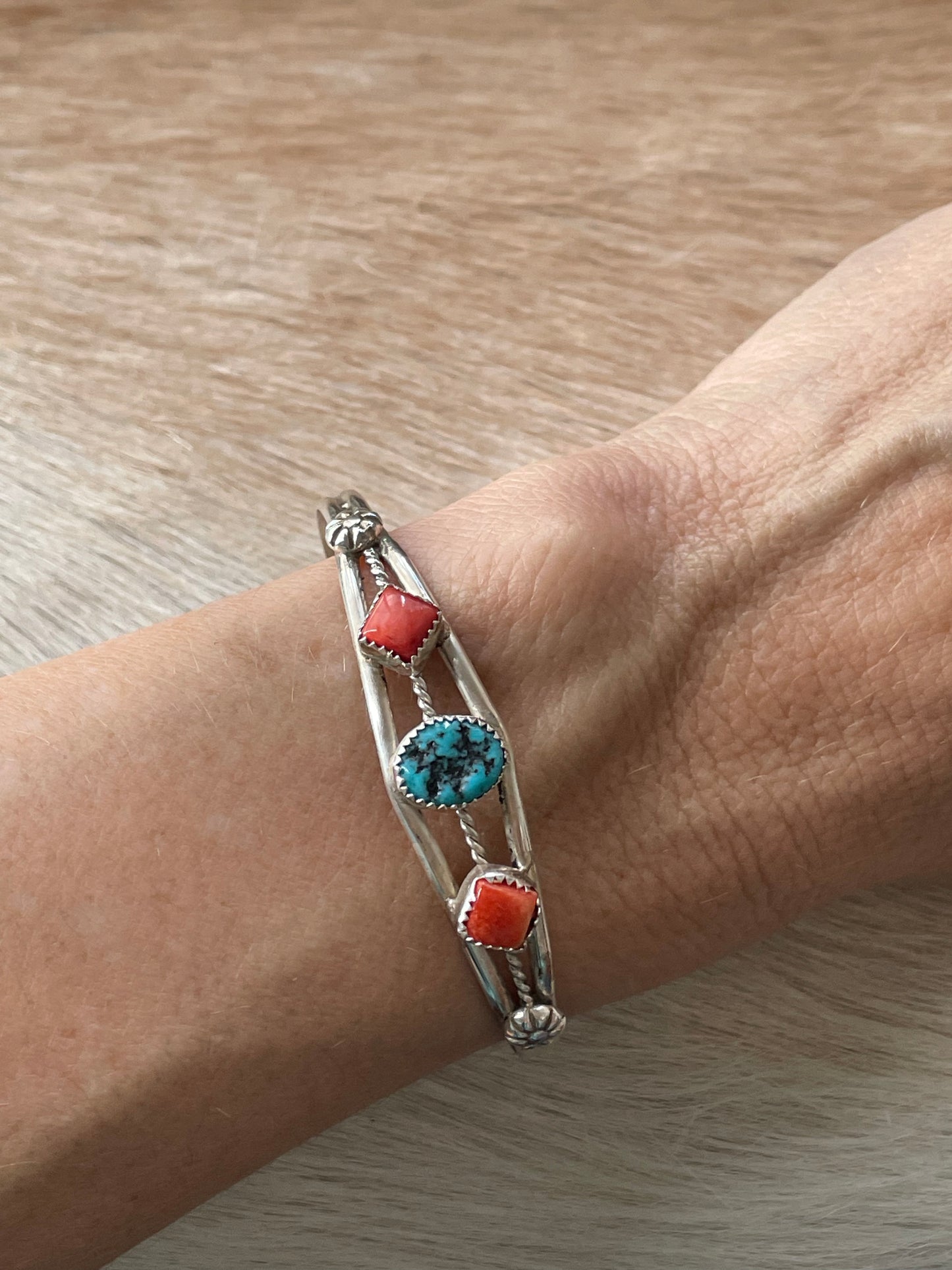 Navajo Cuff ~ Turquoise with Coral