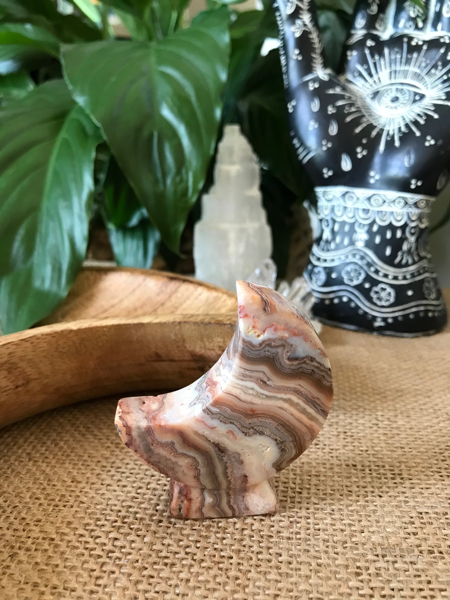 Crescent Moon ~ Pink Crazy Lace Agate