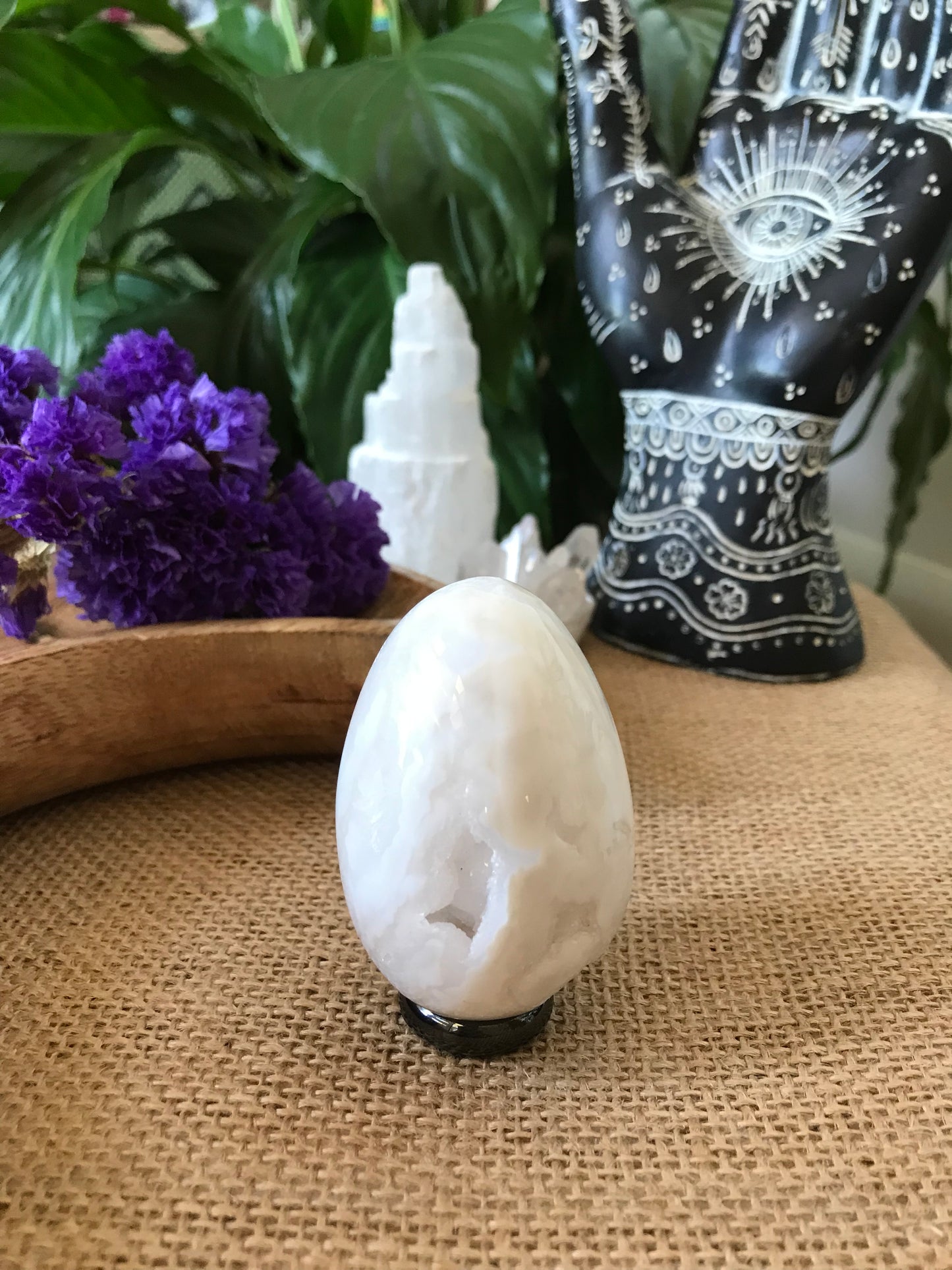 Snow Agate Egg Includes Hematite Ring