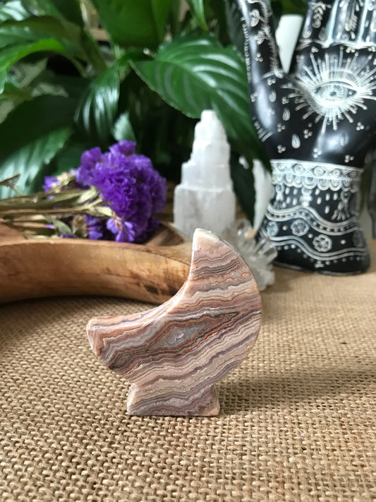 Crescent Moon ~ Pink Crazy Lace Agate