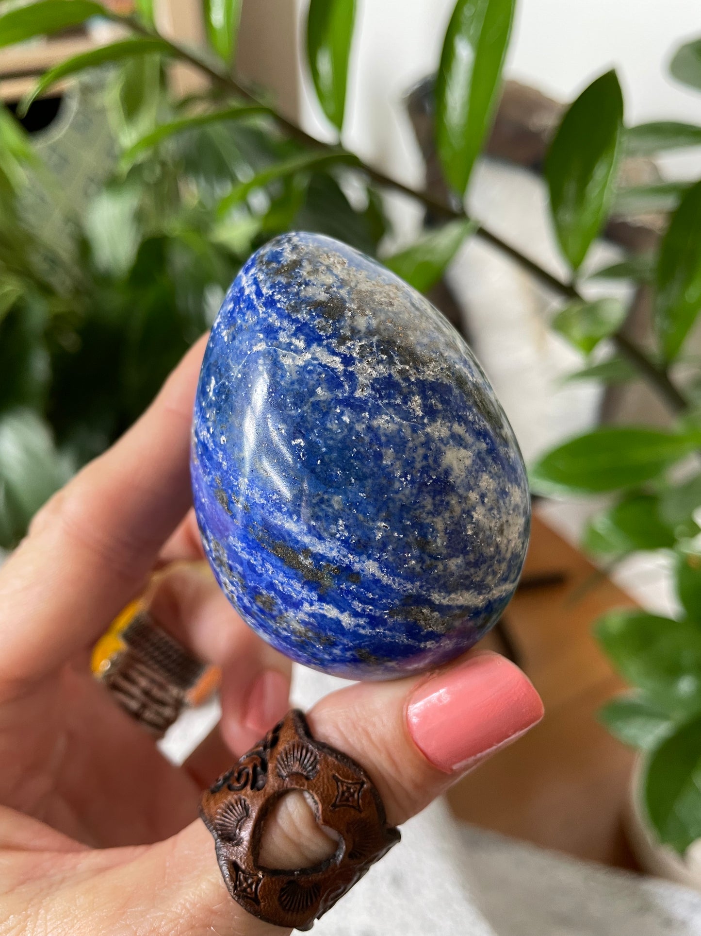 Lapis Lazuli Egg Includes Hematite Ring