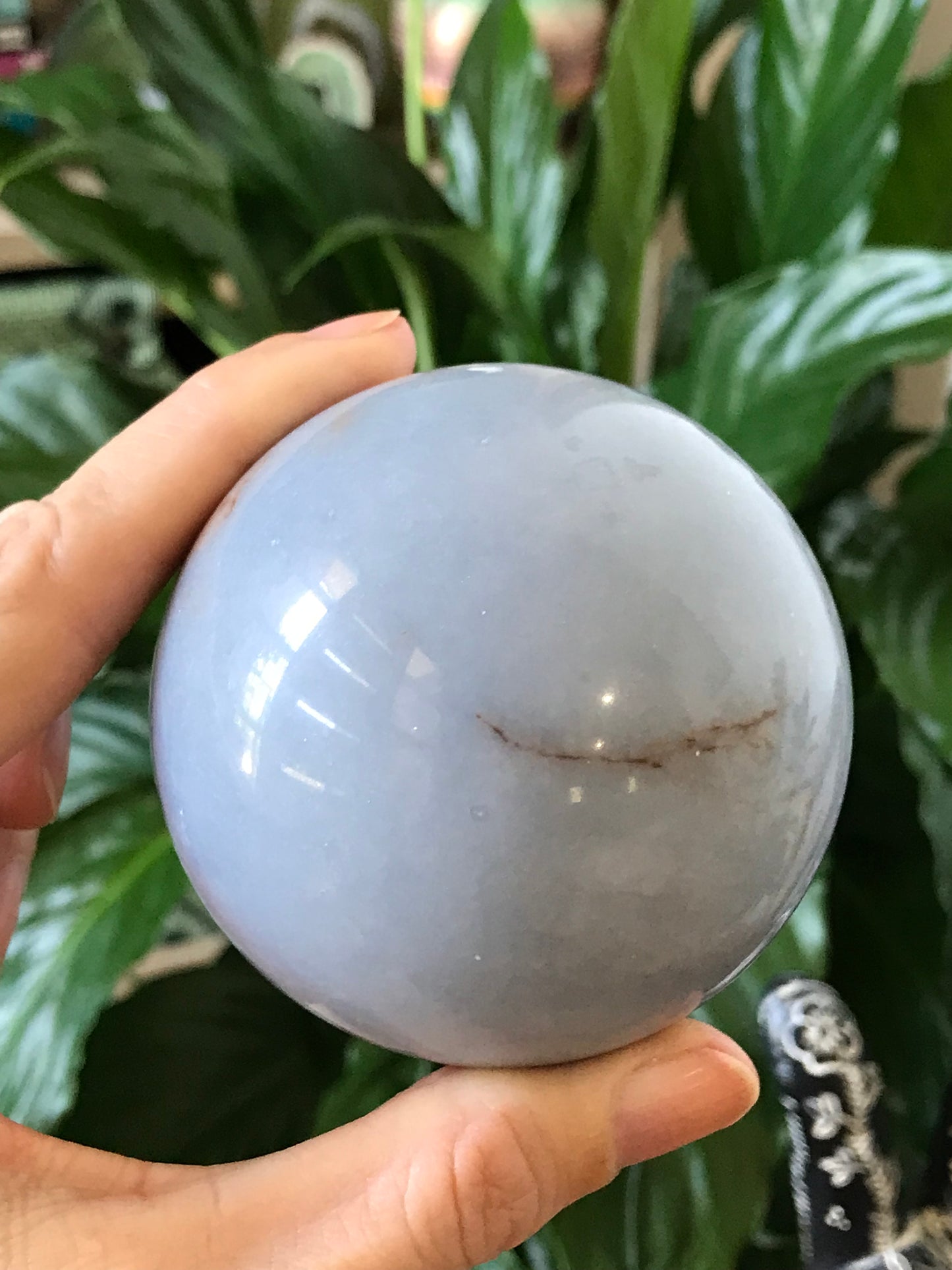 Angelite Sphere Includes Wooden Holder