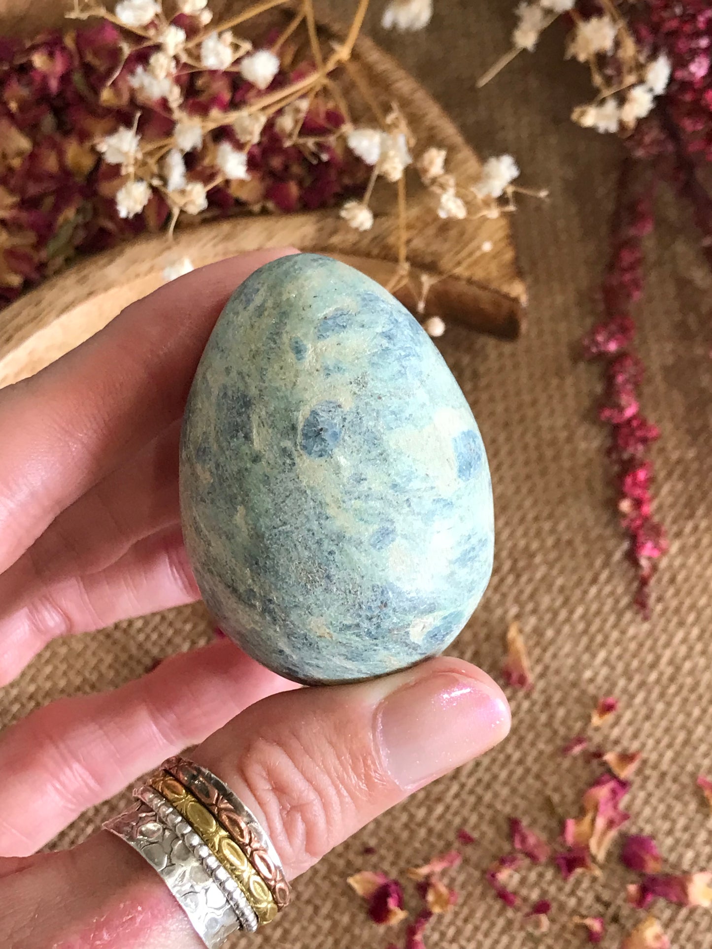 Ruby Fuchsite Egg Includes Hematite Ring