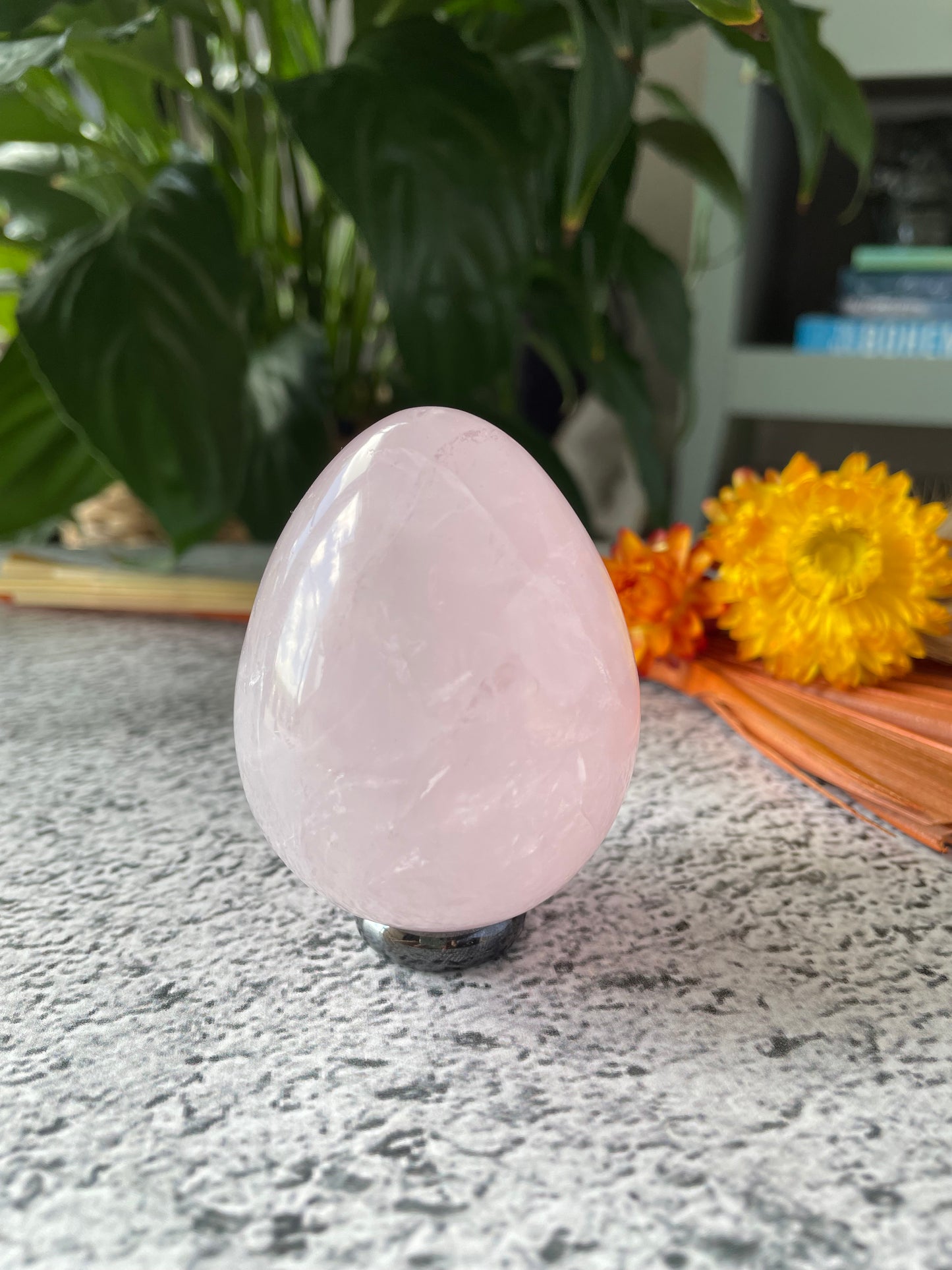 Rose Quartz Egg Includes Hematite Ring