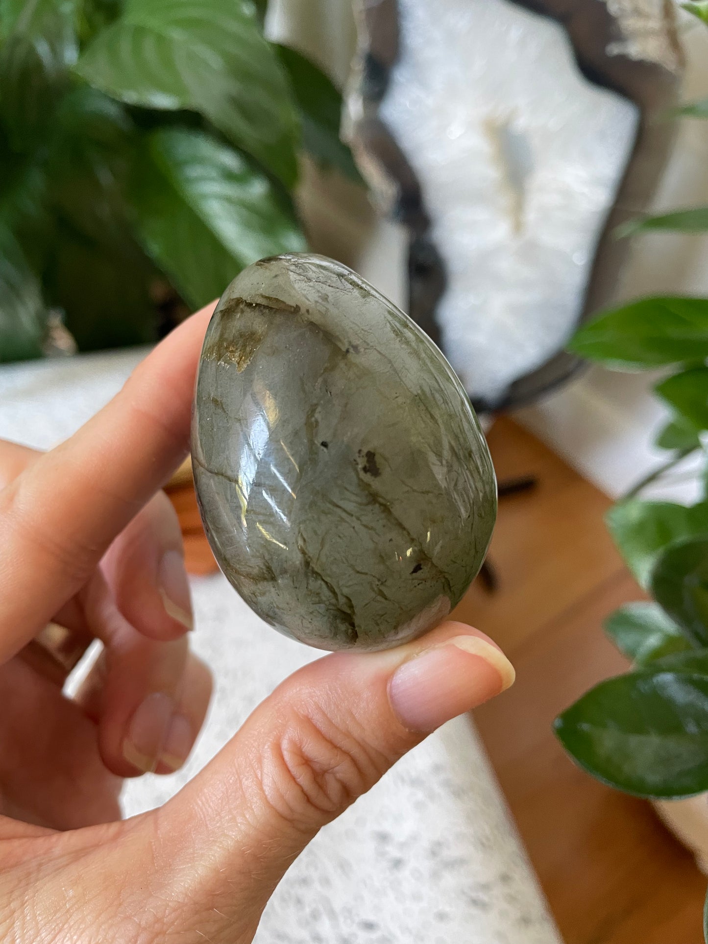 Labradorite Egg Includes Hematite Ring