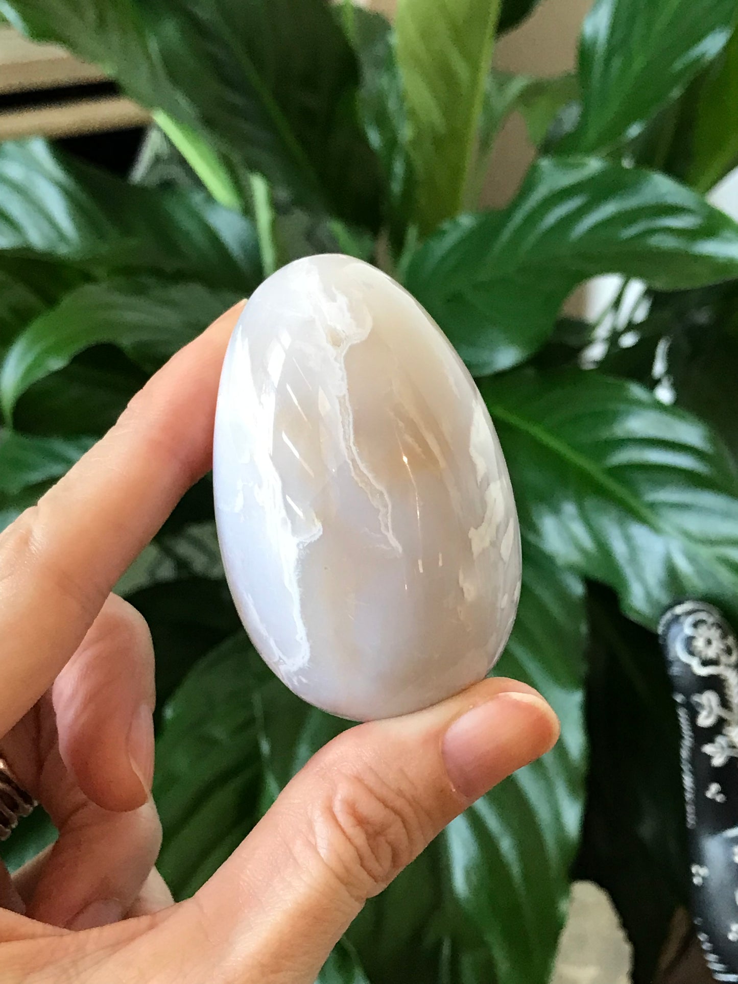 Snow Agate Egg Includes Hematite Ring