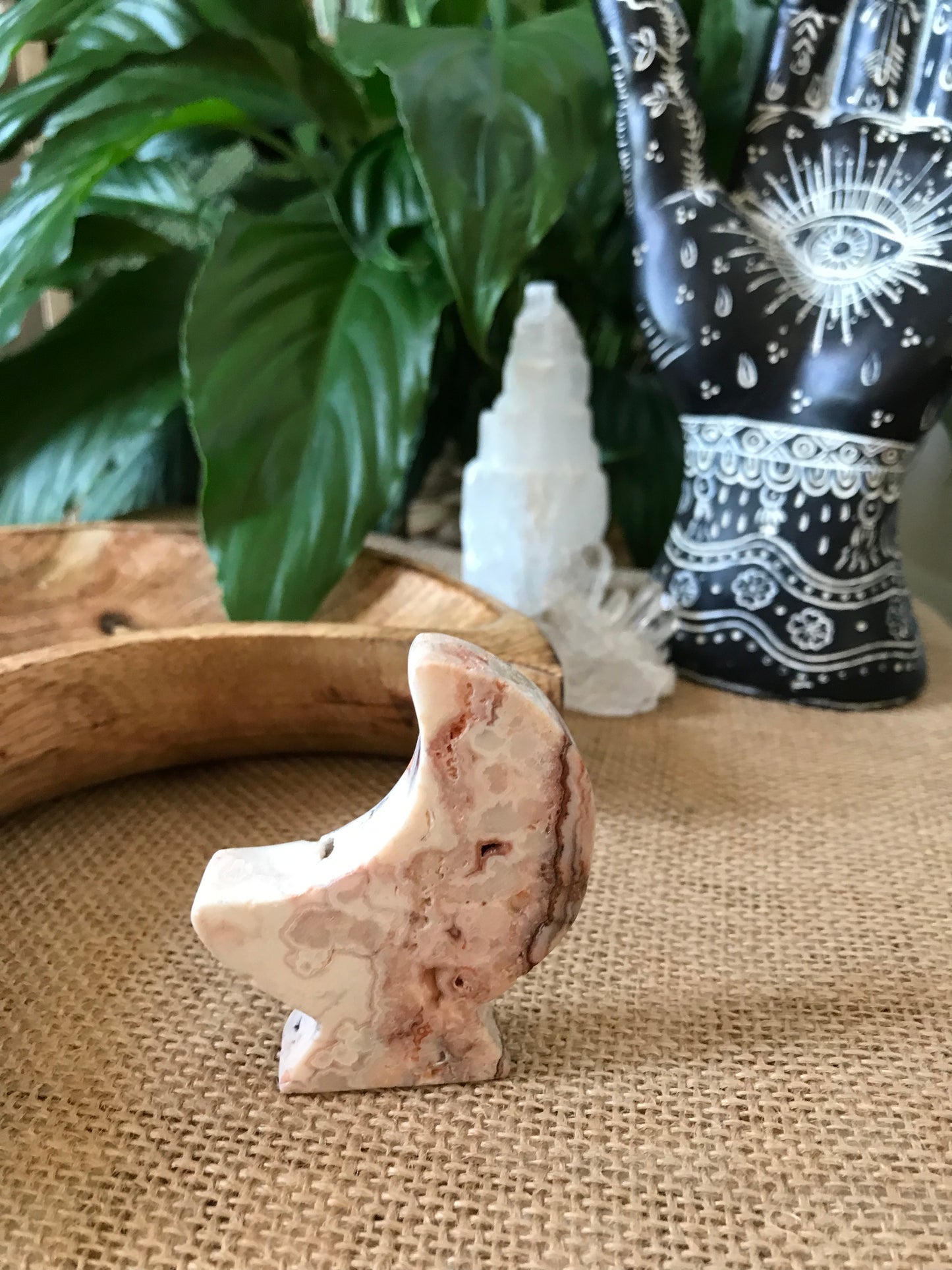 Crescent Moon ~ Pink Crazy Lace Agate