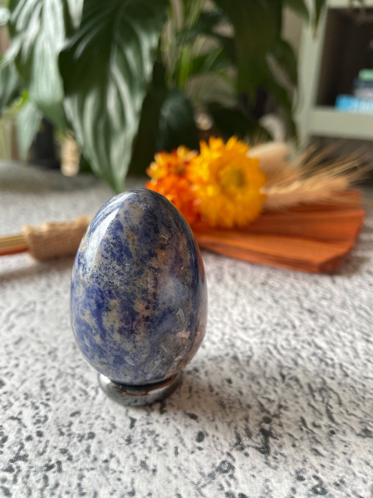 Sodalite Egg Includes Hematite Ring