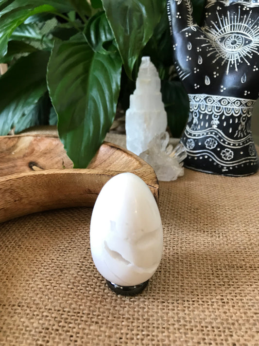 Snow Agate Egg Includes Hematite Ring