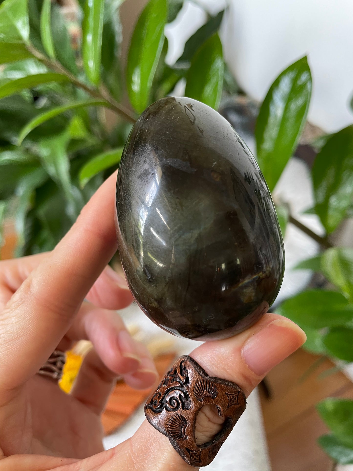 Labradorite Egg Includes Hematite Ring