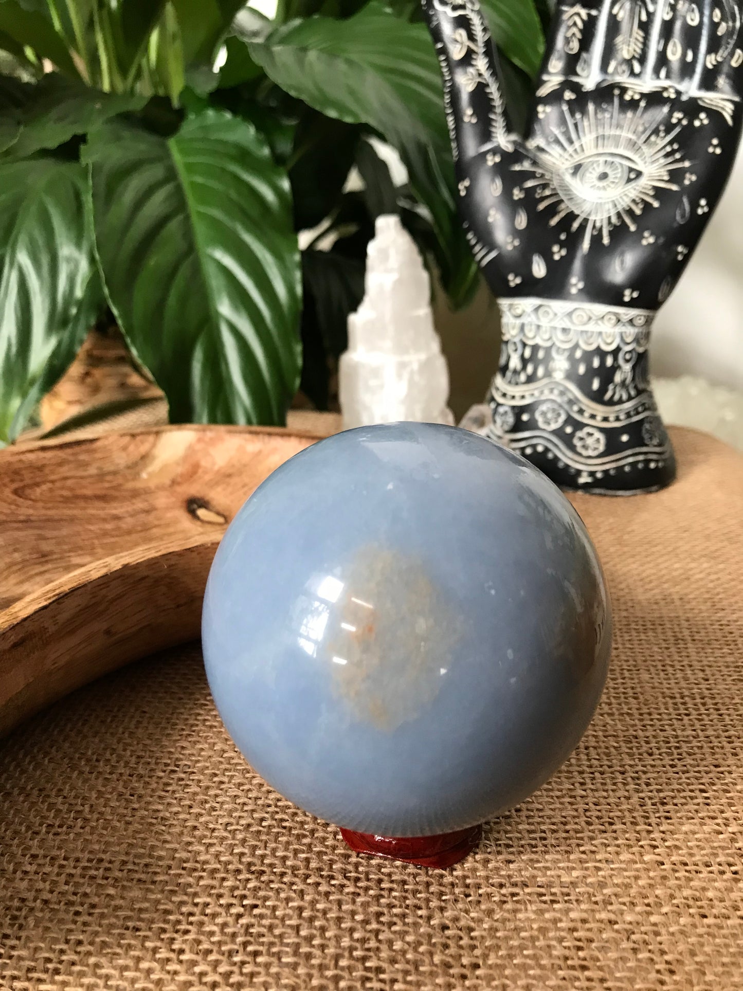 Angelite Sphere Includes Wooden Holder